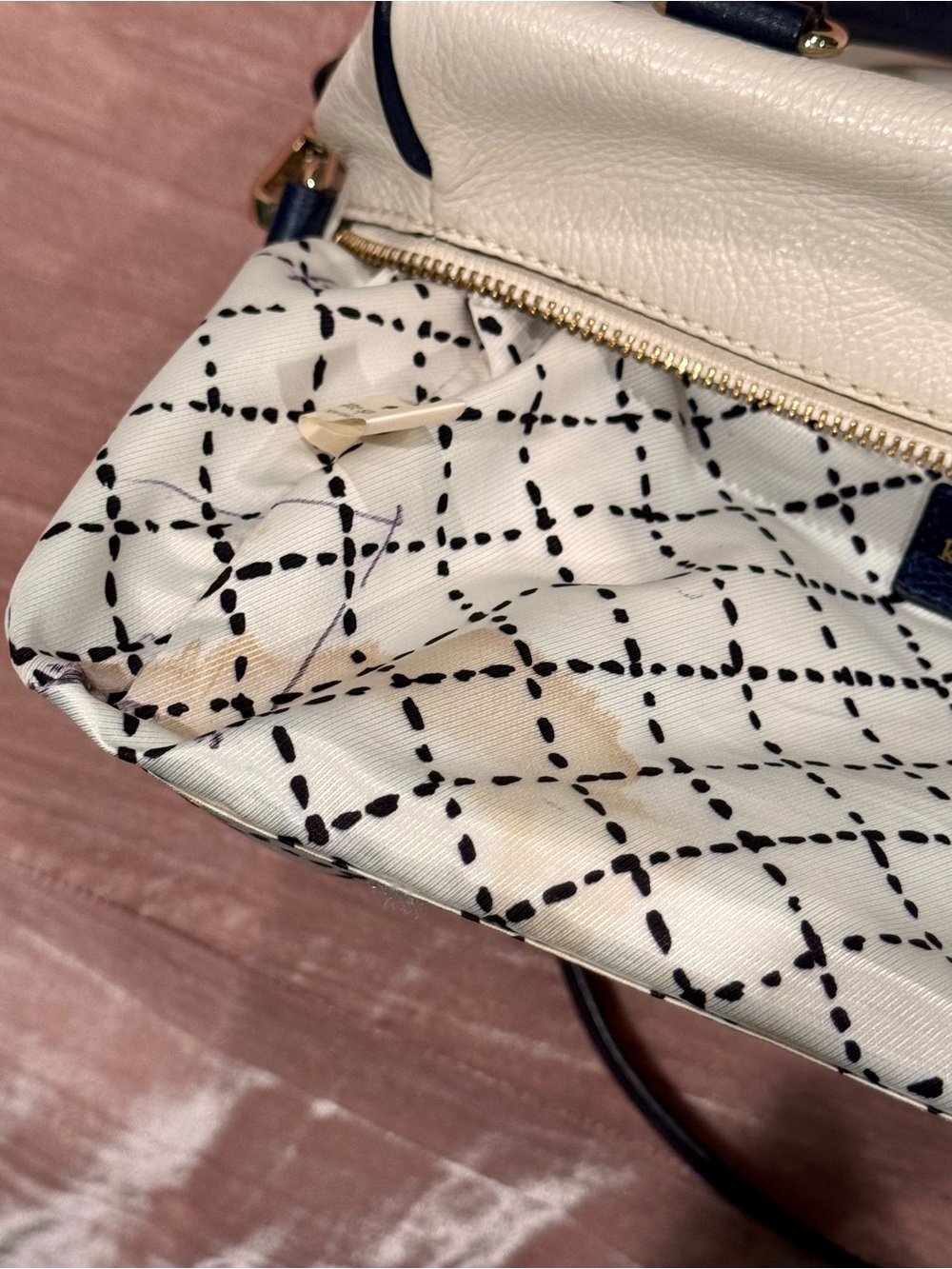 Kate Spade Cream White & Navy Handbag Purse Crossbody Leather Grant Park Alida - Picture 9 of 15